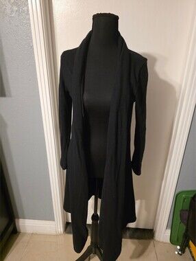 American Retro Black Open-Front Long Cardigan